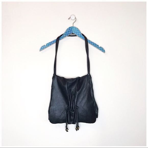 HOBO Handbags - HOBO Black Leather Beaded Flap Bag Purse